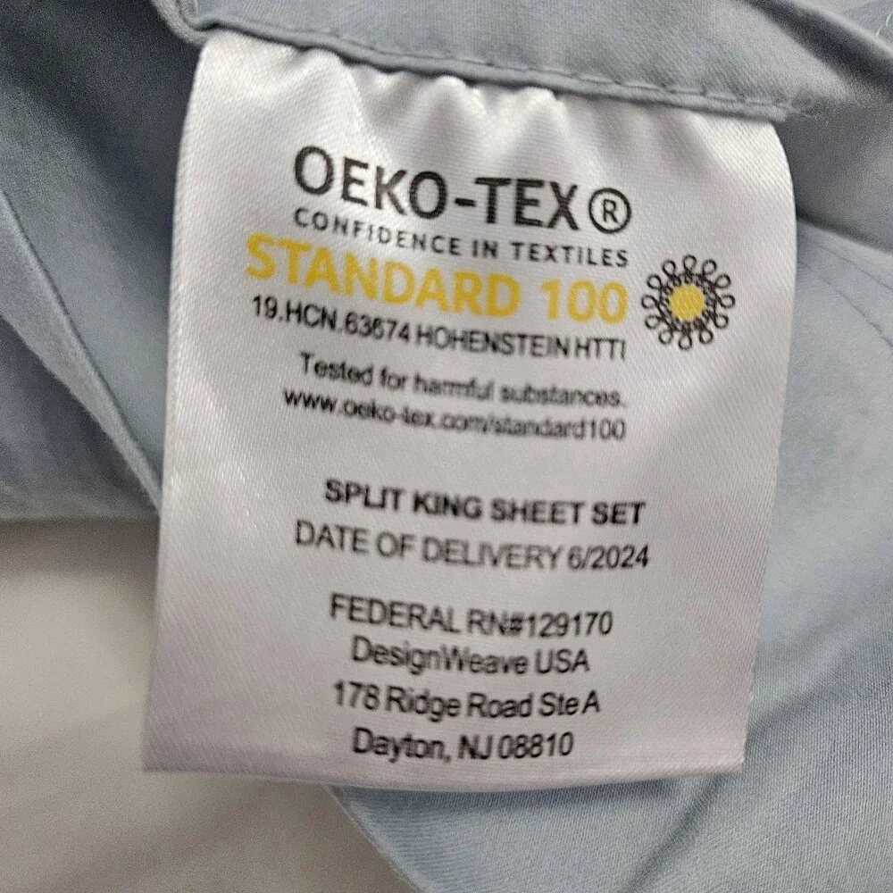 Sleep Number Flat Sheet Split King 37.5 Cooling Light Blue Stretch OEKO-TEX Bed